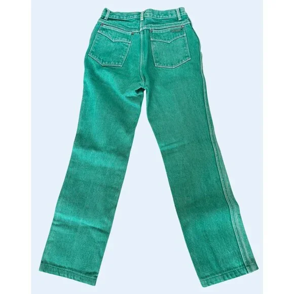 Vintage GLORIA VANDERBILT For Murjani 70s / 80s Green High Waist Jeans Size 24 - Picture 5 of 8